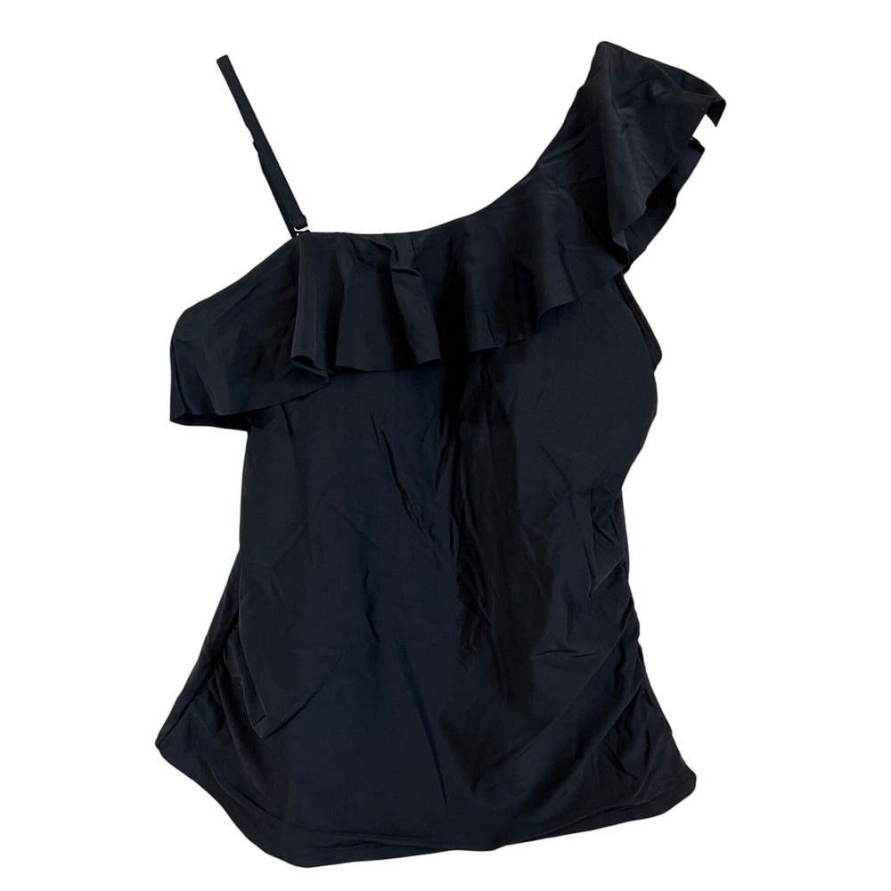 Yonique Black One Shoulder Ruffle Tankini Swim Top Women's Size M